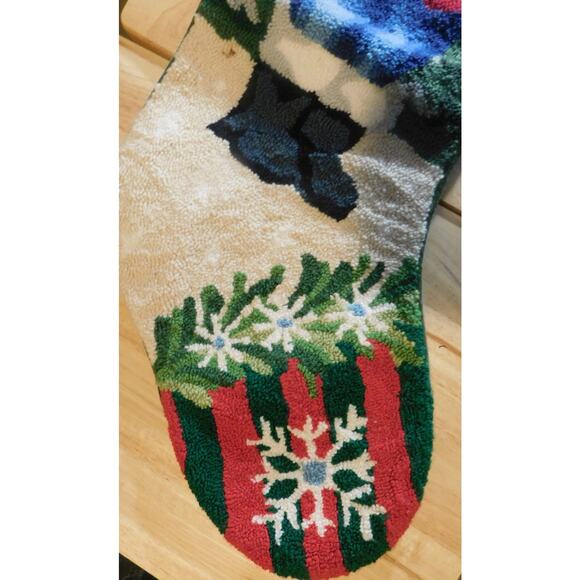 Christmas Bear Stocking Handmade Wool Needlepoint by Jabara Group Vintage - Picture 5 of 9